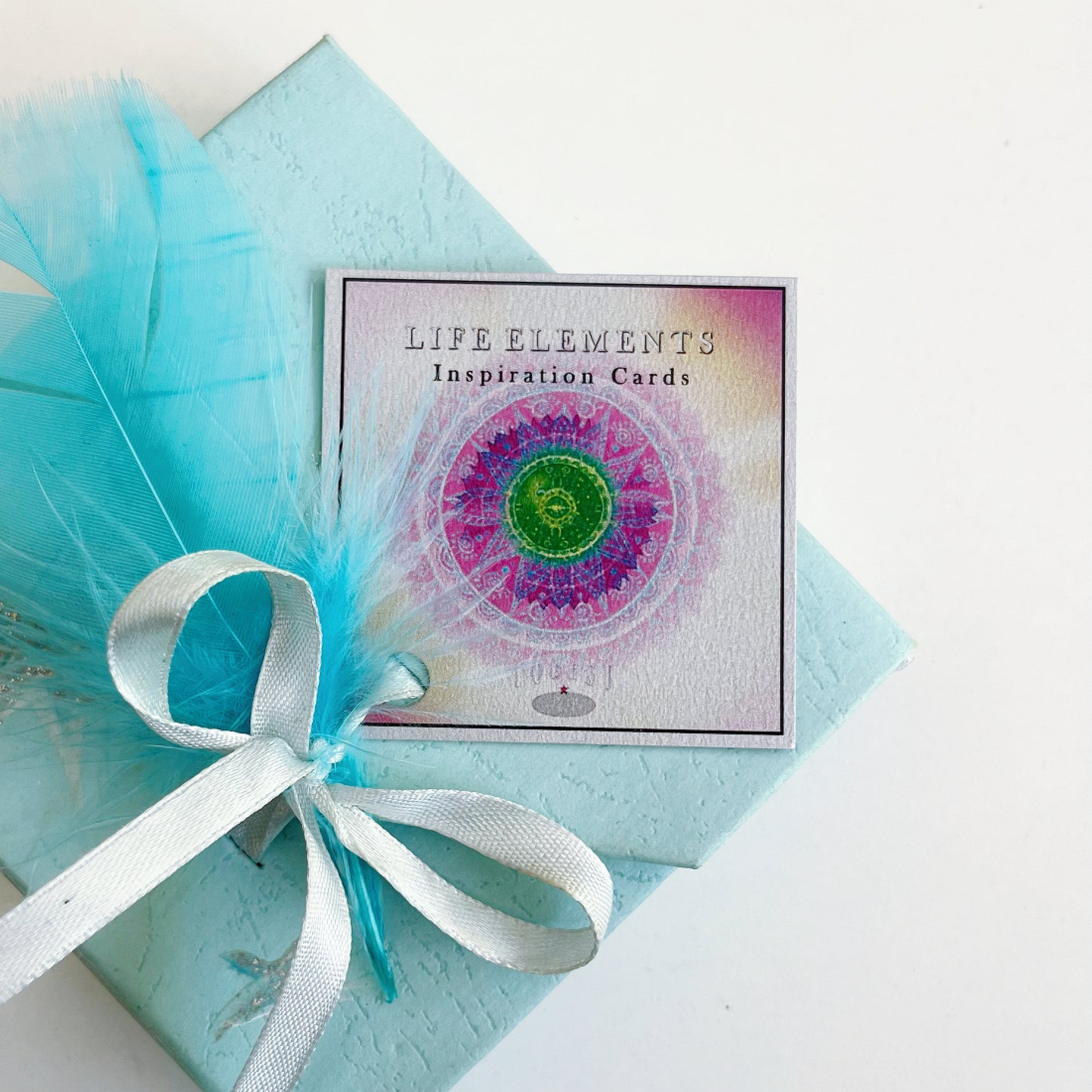 Close up view of the aquamarine box.