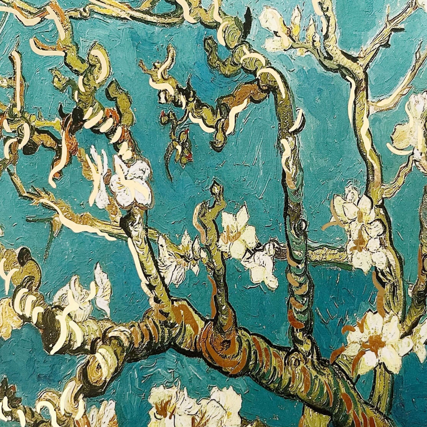 Close up view of the almond blossom artwork.