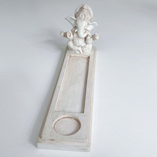 Top view of incense holder, Ganesha sits at one end of long rectangle, the remaining part is to catch the ash.