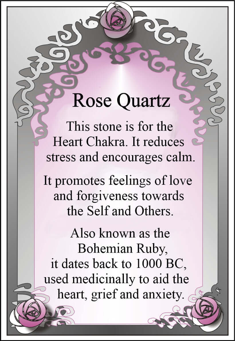 View of Rose Quartz inscription attached onto the bottle