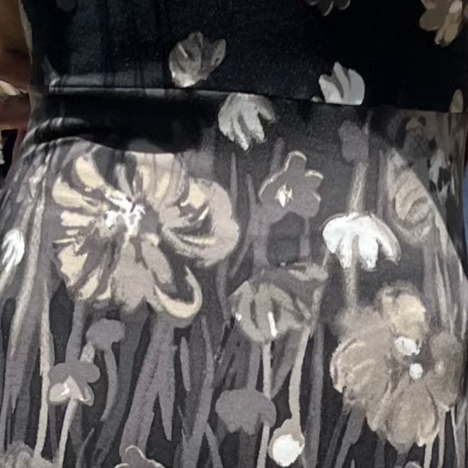 Detail view of floral print on the fabric.