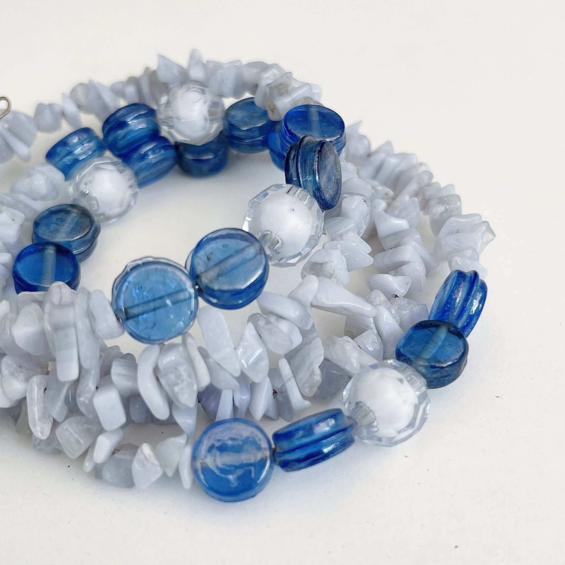 Detail view of Blue Lace Agate spiral bracelet.