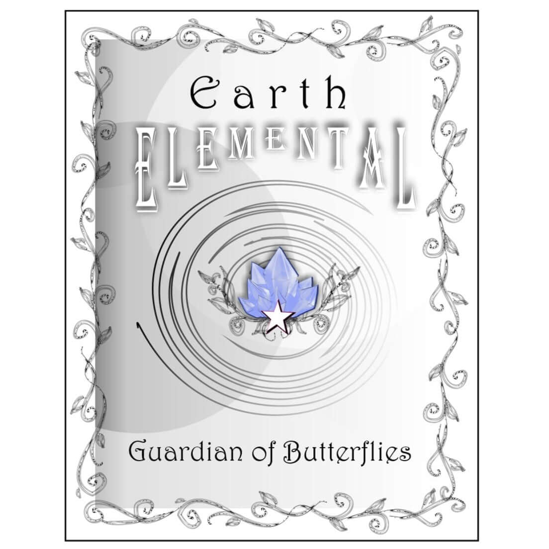View of accompanying authenticity card that says earth elemental, guardian of butterflies.