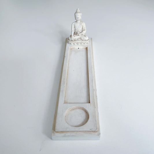 Top view of incense holder, the Buddha sits at one end of long rectangle, the remaining part is to catch the ash.