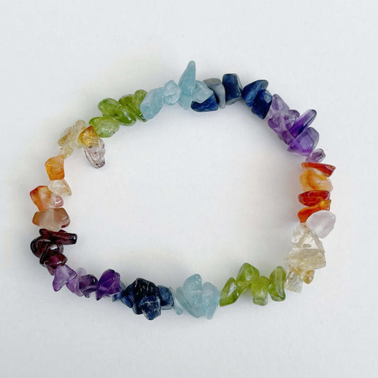 Detail view of the tumbled semi-precious stones, chakra colours.