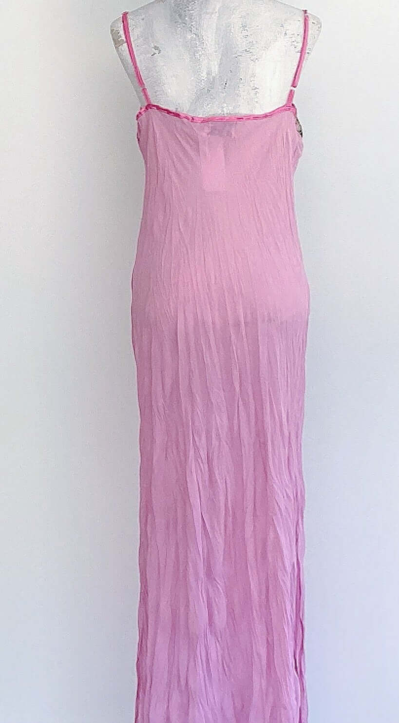 back of pink georgette dress, one solid color.