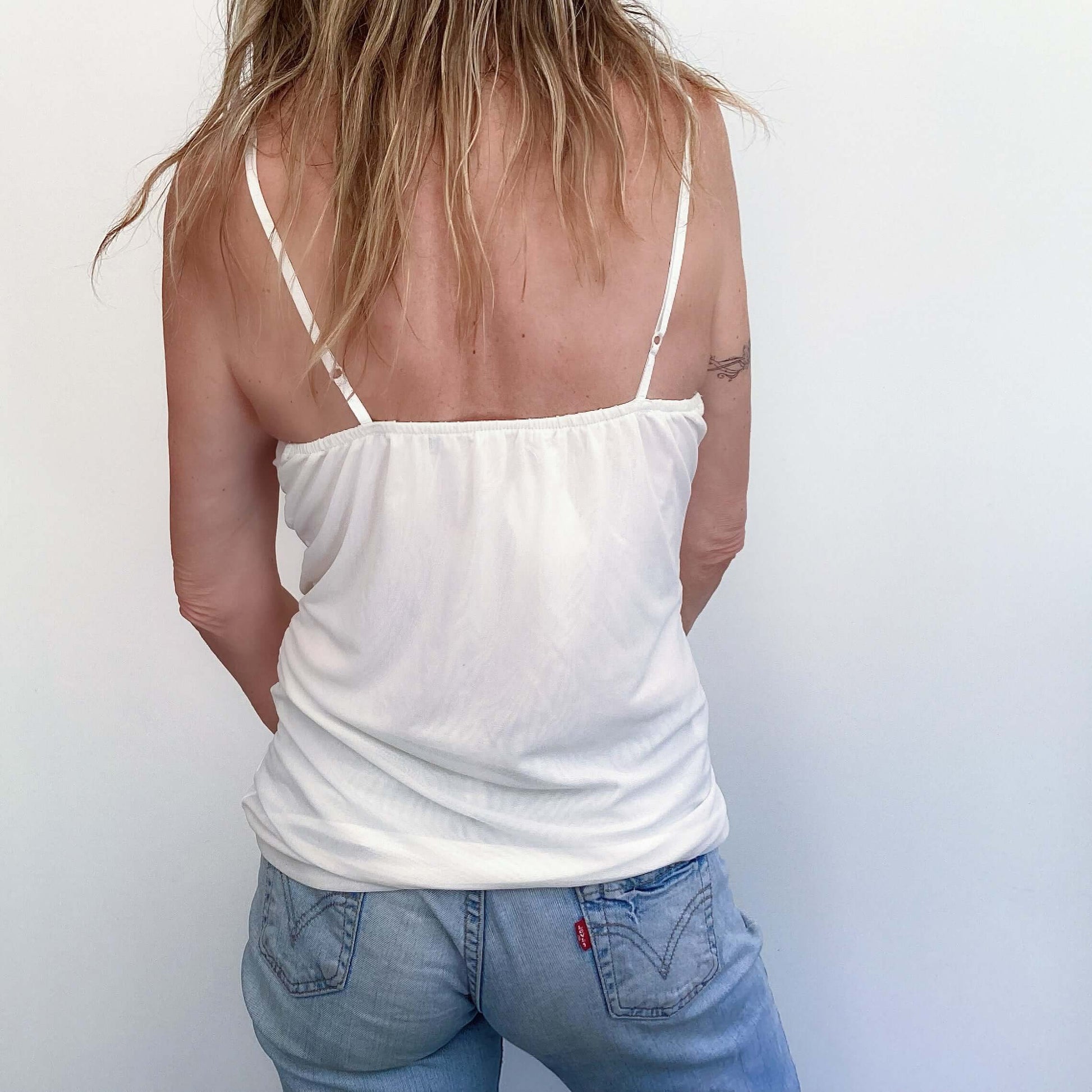 Back view of stretch fabric camisole.