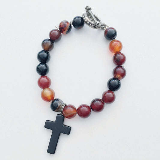 Agate Bracelet With Obsidian Cross - Forest Life