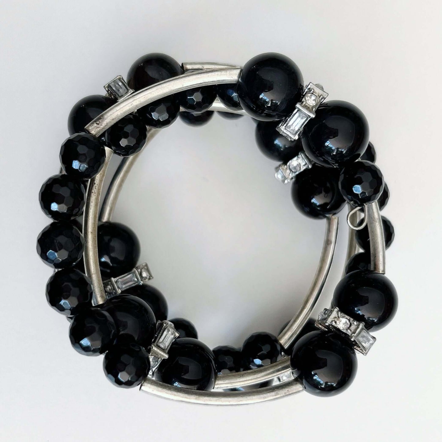 Top view of Obsidian spiral bracelet.