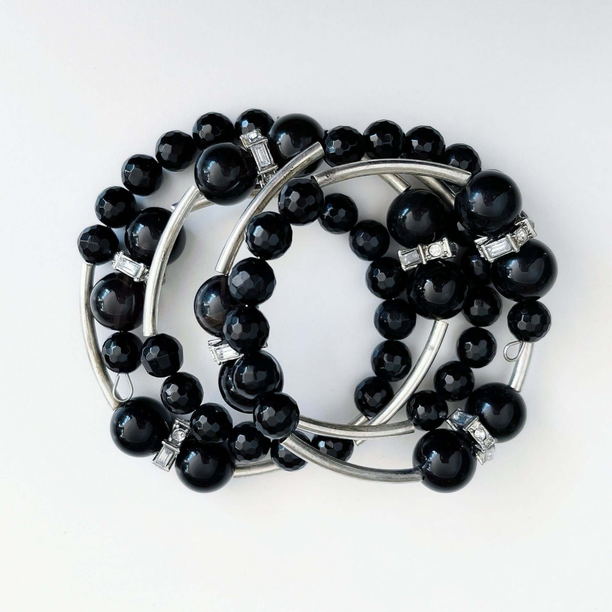 Top view of Obsidian spiral bracelet.