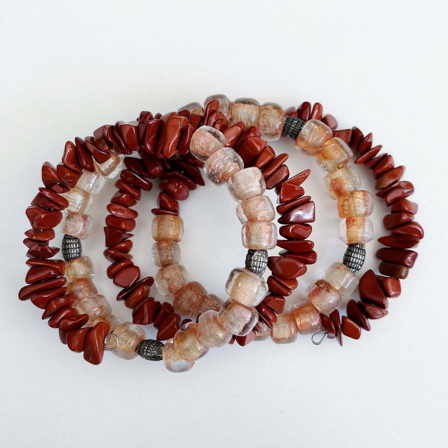 Top view of Red Jasper spiral bracelet.