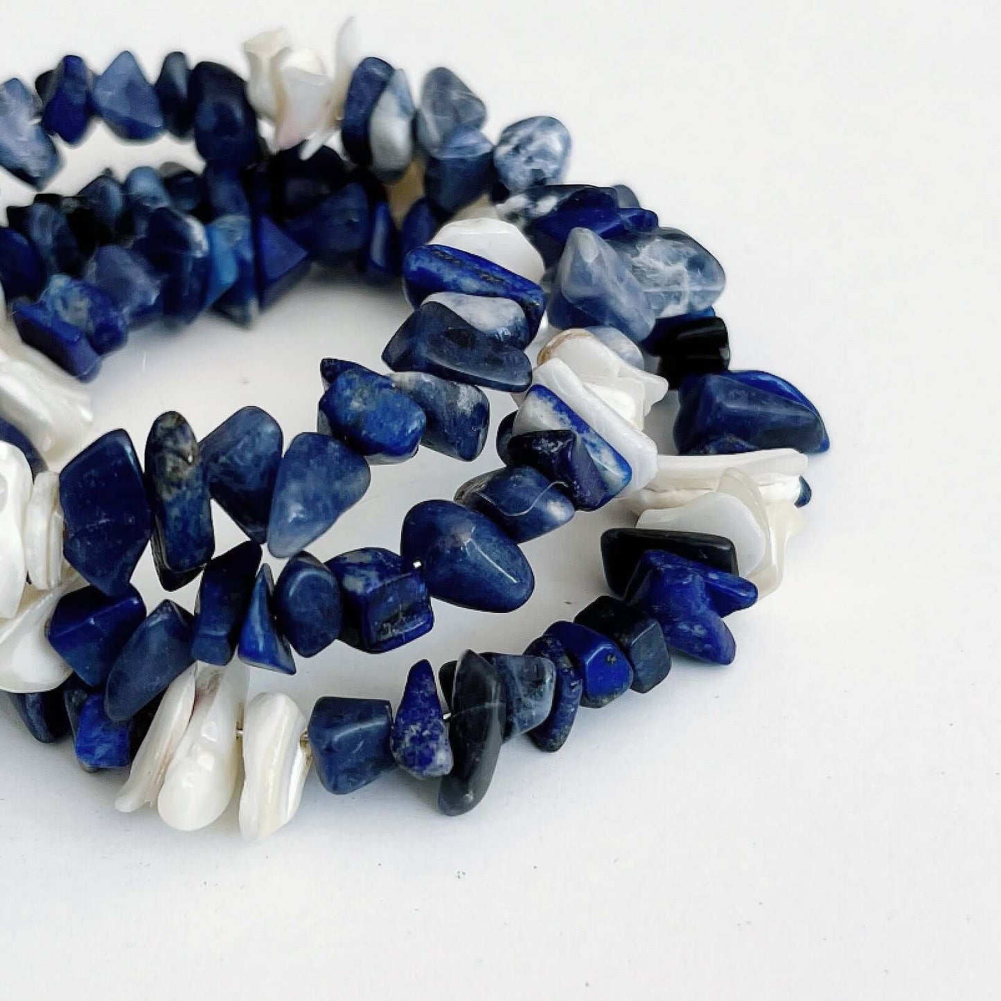 Detail view of Sodalite spiral bracelet.