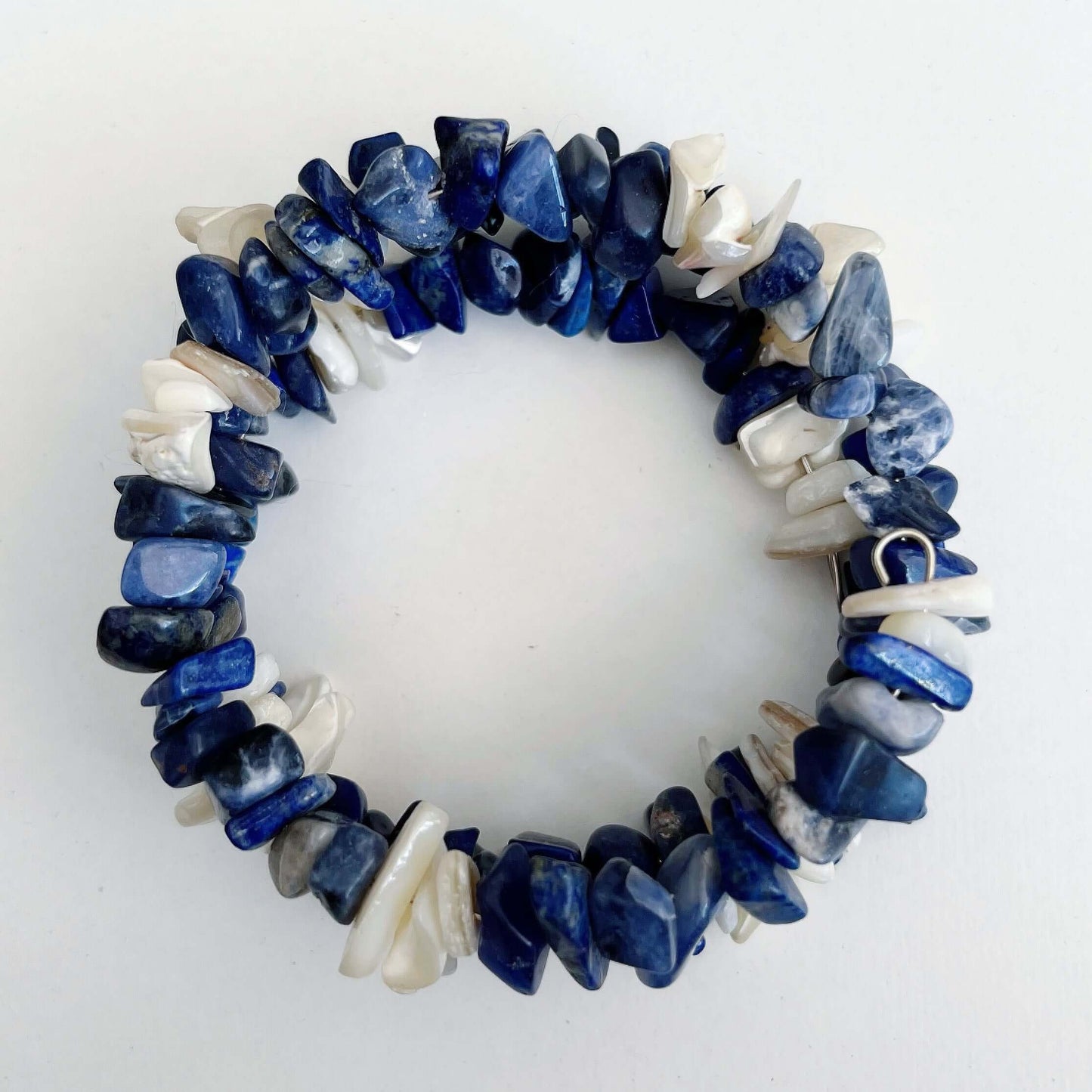 Top view of Sodalite spiral bracelet.