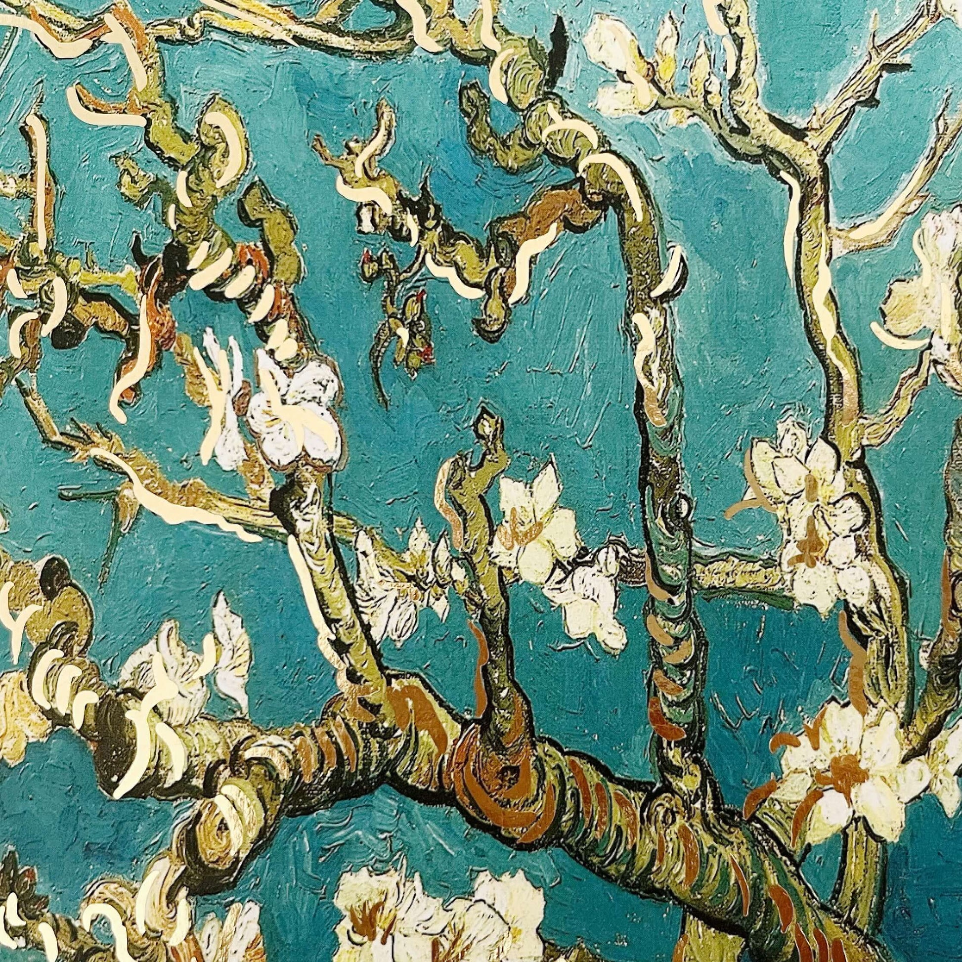 Close up view of the almond blossom artwork.