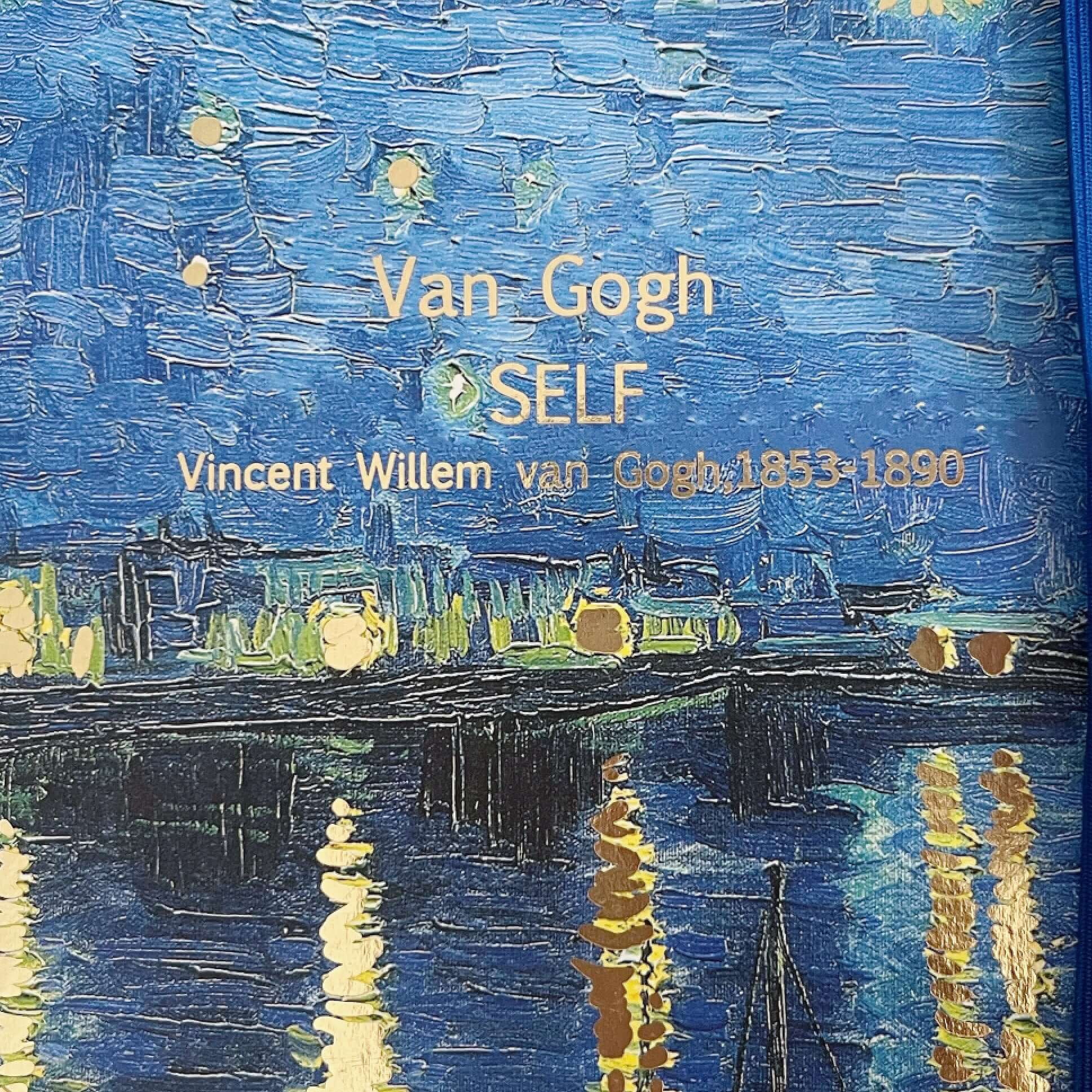 View of starry nights artwork, showing the title Van Gogh SELF, beneath which it reads Vincent Willem Van Gogh 1853-1890.