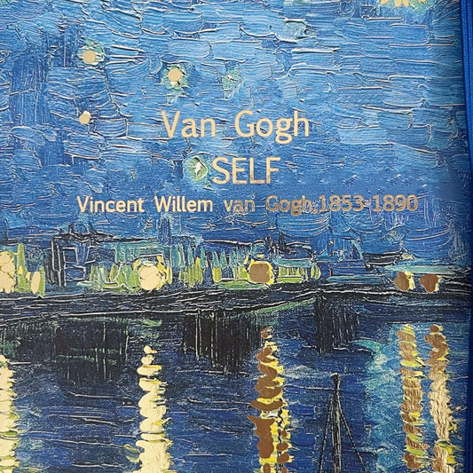 View of starry nights artwork, showing the title Van Gogh SELF, beneath which it reads Vincent Willem Van Gogh 1853-1890.
